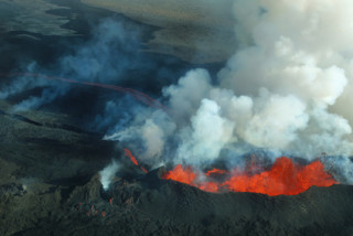 Aerial view of 2014 Bardarbunga volcano eruption in Iceland, Hawaii
